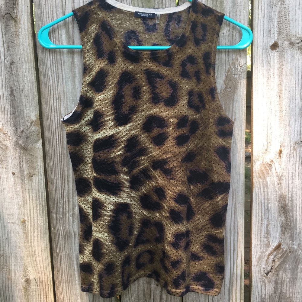 Magaschoni Cashmere Leopard Print Tank Top Size S